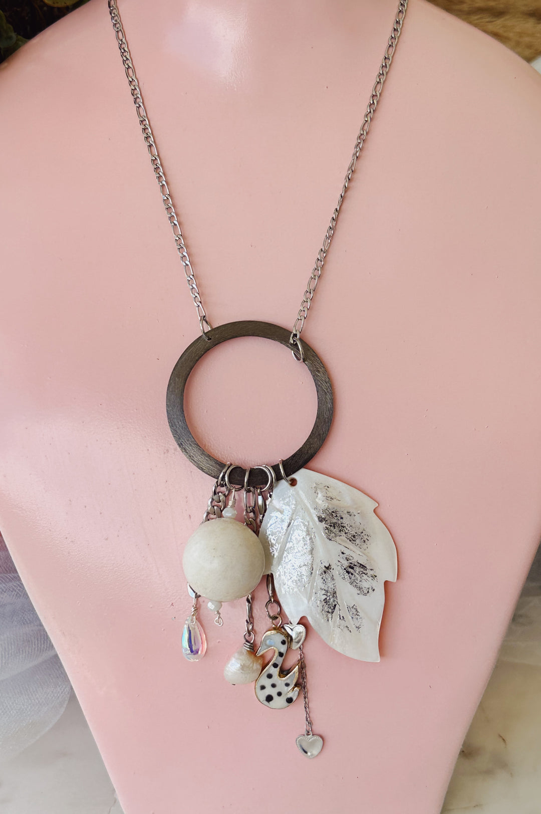 Boho leaf long silver chain