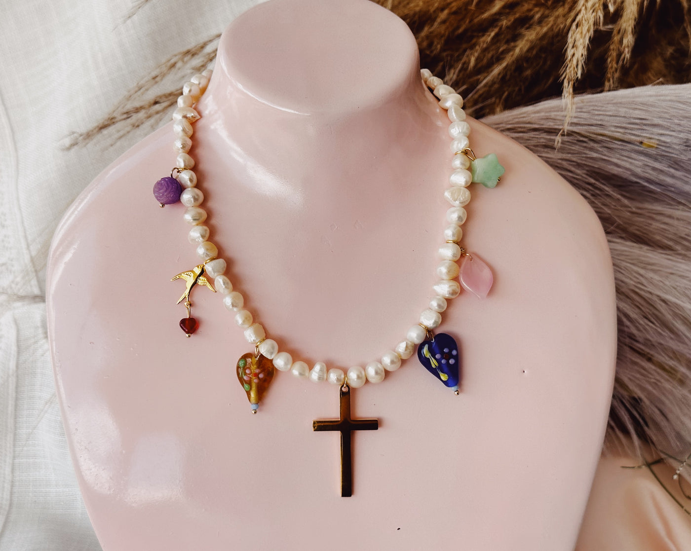 Búscame cross and pearl choker