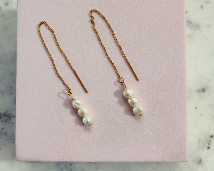 Pearl and chain earrings