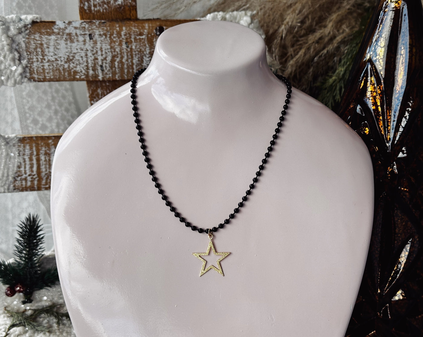 Black ball chain and star