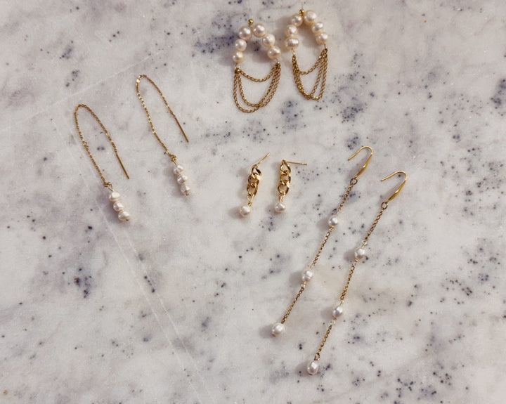 Pearl and chain earrings