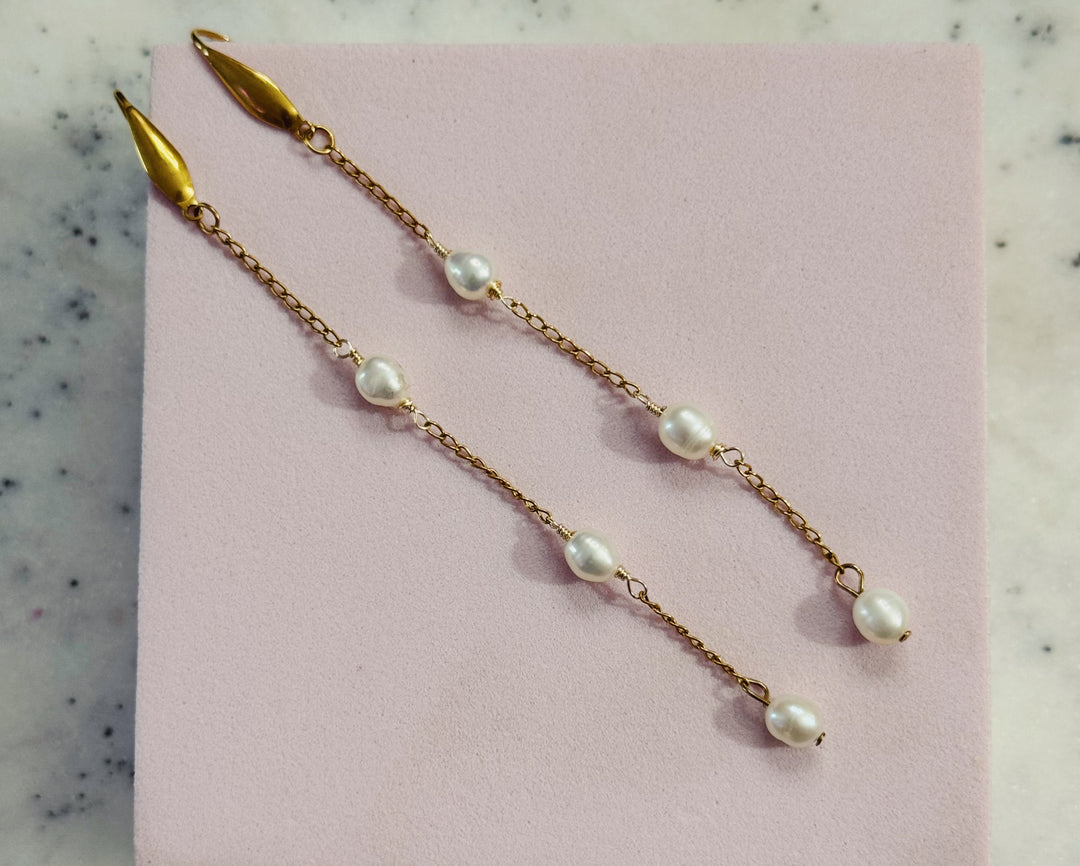 Pearl and chain earrings