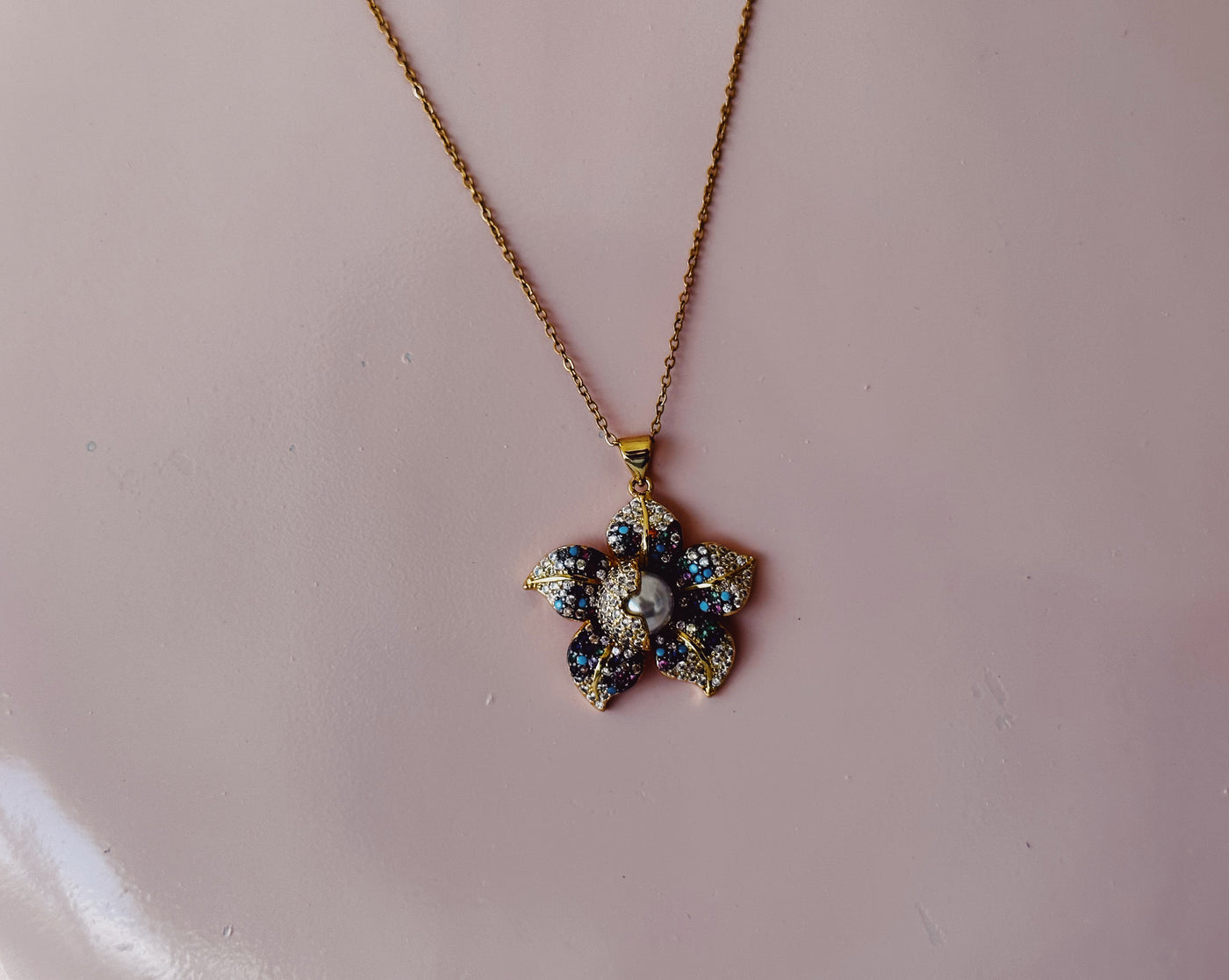 Flower Zirconia and Pearl Chain