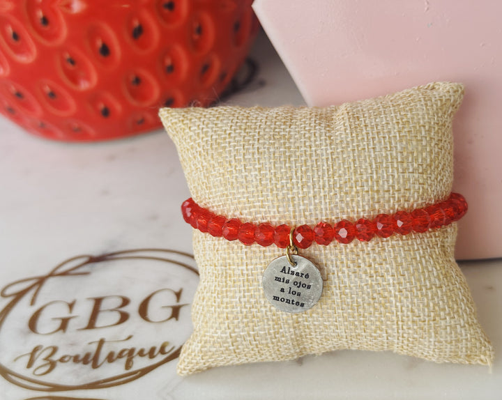 Alzaré mis ojos a los montes Salmo 121 red bracelet