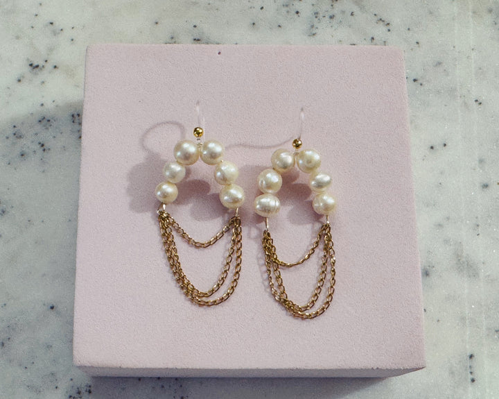 Pearl and chain earrings