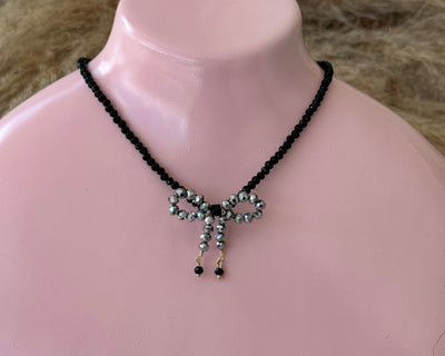 Black and silver bow choker